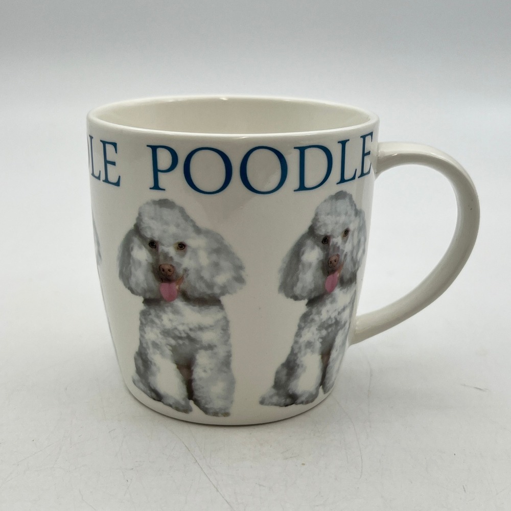 Home Essentials Poodle Dog Coffee Mug White Grey Ceramic 4 Inch Tea Cup